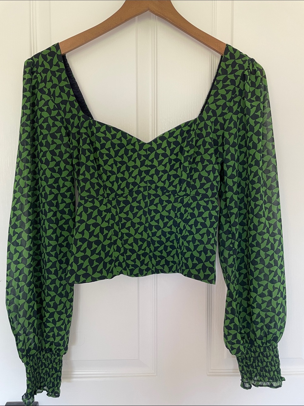 Abercrombie & Fitch Green Patterned Sweetheart Neck Blouse